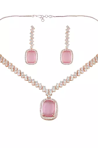  cubic zirconia american diamond valentines special necklace with drop earrings jewellery set for women