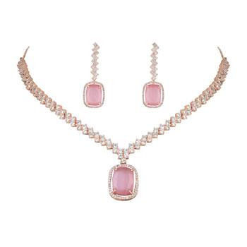  cubic zirconia american diamond valentines special necklace with drop earrings jewellery set for women 3