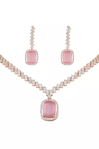  cubic zirconia american diamond valentines special necklace with drop earrings jewellery set for women