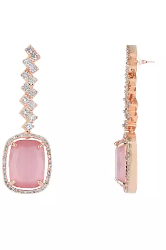  cubic zirconia american diamond valentines special necklace with drop earrings jewellery set for women