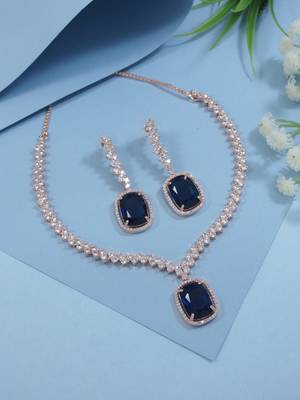  cubic zirconia american diamond valentines special necklace with drop earrings jewellery set for women 1
