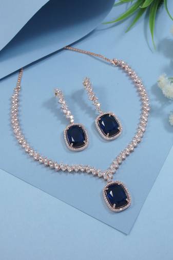  cubic zirconia american diamond valentines special necklace with drop earrings jewellery set for women