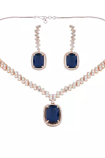  cubic zirconia american diamond valentines special necklace with drop earrings jewellery set for women