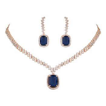  cubic zirconia american diamond valentines special necklace with drop earrings jewellery set for women 3