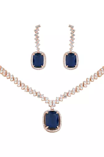  cubic zirconia american diamond valentines special necklace with drop earrings jewellery set for women