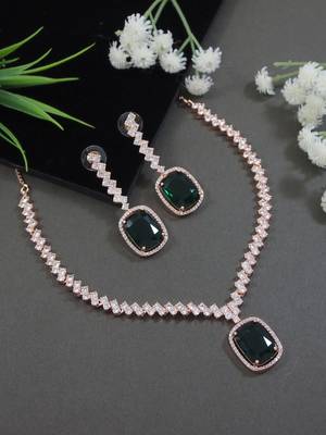 cubic zirconia american diamond necklace & drop earrings jewellery set 1