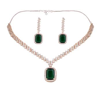 cubic zirconia american diamond necklace & drop earrings jewellery set 2