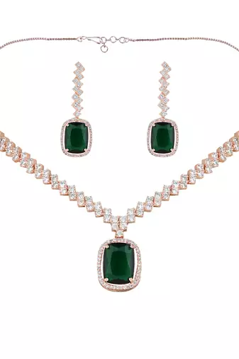 cubic zirconia american diamond necklace & drop earrings jewellery set