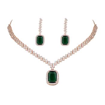 cubic zirconia american diamond necklace & drop earrings jewellery set 3
