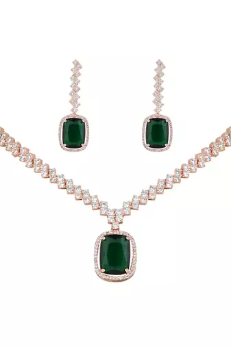 cubic zirconia american diamond necklace & drop earrings jewellery set