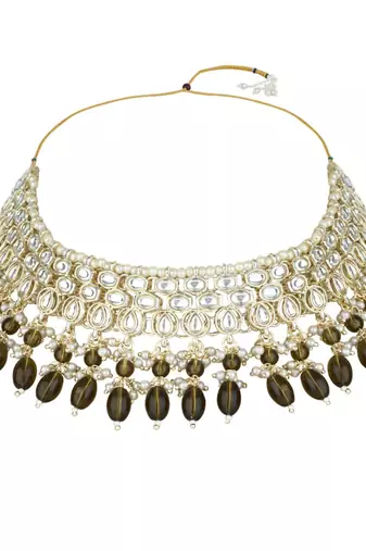 traditional kundan & pearl choker necklace with dangle earrings & maang tikka jewellery set for women