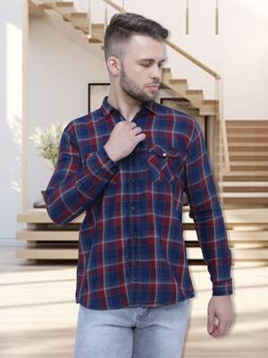 Men's cotton flannel double pocket shirt | checks shirt for men 1
