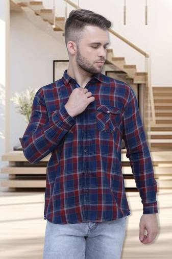 Men's cotton flannel double pocket shirt | checks shirt for men