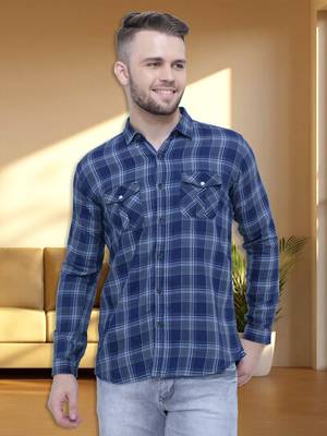Men's cotton flannel double pocket shirt | checks shirt for men 1