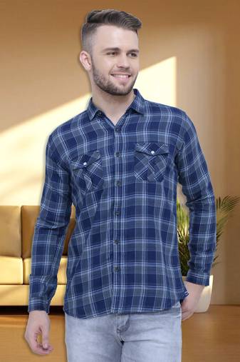 Men's cotton flannel double pocket shirt | checks shirt for men