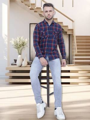 Men's cotton flannel double pocket shirt | checks shirt for men 3