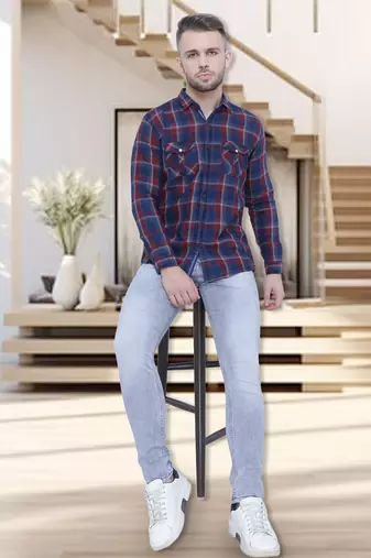 Men's cotton flannel double pocket shirt | checks shirt for men