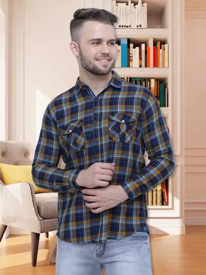 Men's cotton flannel double pocket shirt | checks shirt for men 1