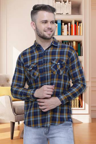Men's cotton flannel double pocket shirt | checks shirt for men