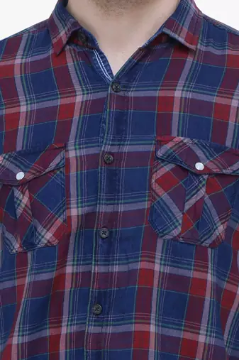 Men's cotton flannel double pocket shirt | checks shirt for men