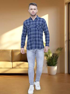 Men's cotton flannel double pocket shirt | checks shirt for men 3