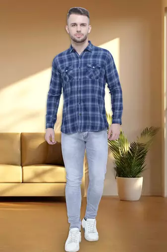 Men's cotton flannel double pocket shirt | checks shirt for men