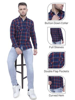 Men's cotton flannel double pocket shirt | checks shirt for men 5