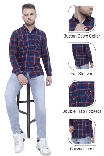 Men's cotton flannel double pocket shirt | checks shirt for men