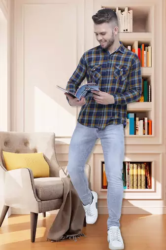 Men's cotton flannel double pocket shirt | checks shirt for men