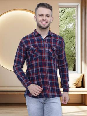 Men's cotton flannel double pocket shirt | checks shirt for men 1