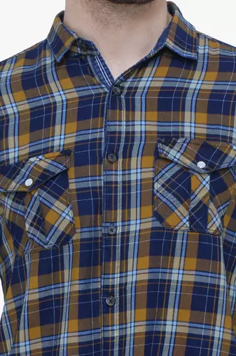 Men's cotton flannel double pocket shirt | checks shirt for men