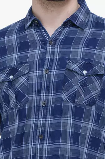 Men's cotton flannel double pocket shirt | checks shirt for men