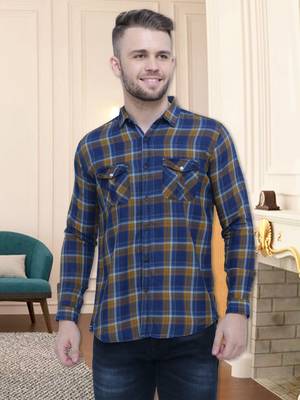 Men's cotton flannel double pocket shirt | checks shirt for men 1