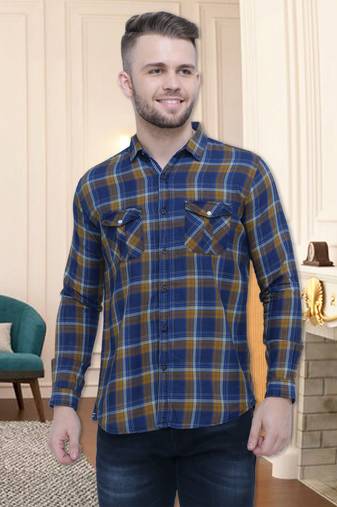 Men's cotton flannel double pocket shirt | checks shirt for men