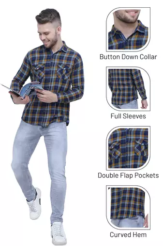 Men's cotton flannel double pocket shirt | checks shirt for men
