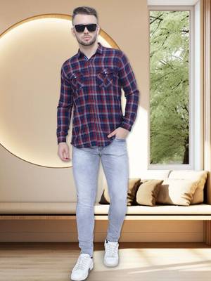 Men's cotton flannel double pocket shirt | checks shirt for men 3