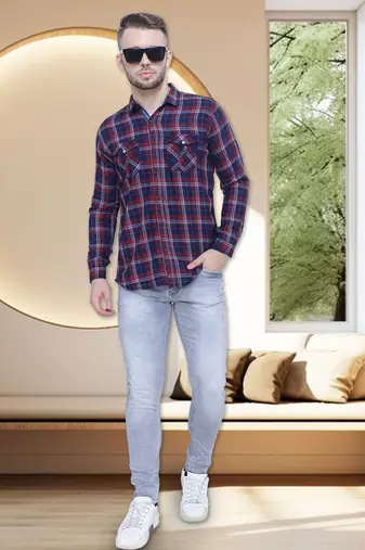 Men's cotton flannel double pocket shirt | checks shirt for men