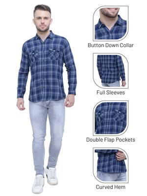 Men's cotton flannel double pocket shirt | checks shirt for men 5