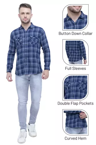 Men's cotton flannel double pocket shirt | checks shirt for men