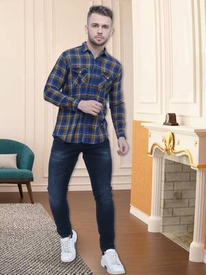 Men's cotton flannel double pocket shirt | checks shirt for men 3