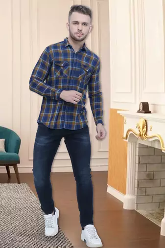 Men's cotton flannel double pocket shirt | checks shirt for men
