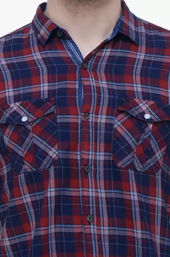 Men's cotton flannel double pocket shirt | checks shirt for men