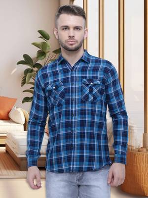 Men's cotton flannel double pocket shirt | checks shirt for men 1