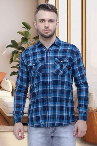 Men's cotton flannel double pocket shirt | checks shirt for men