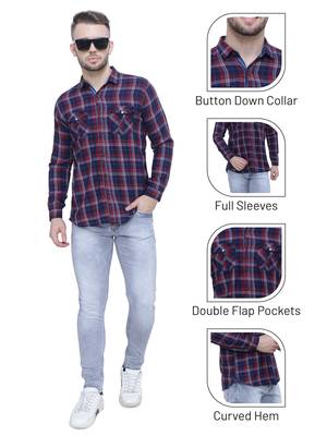 Men's cotton flannel double pocket shirt | checks shirt for men 5