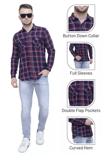 Men's cotton flannel double pocket shirt | checks shirt for men