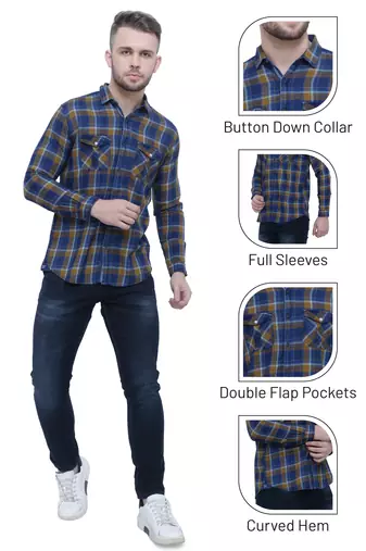 Men's cotton flannel double pocket shirt | checks shirt for men