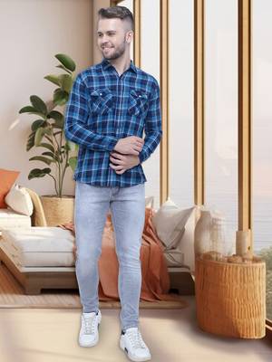 Men's cotton flannel double pocket shirt | checks shirt for men 3
