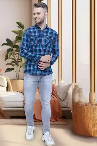 Men's cotton flannel double pocket shirt | checks shirt for men