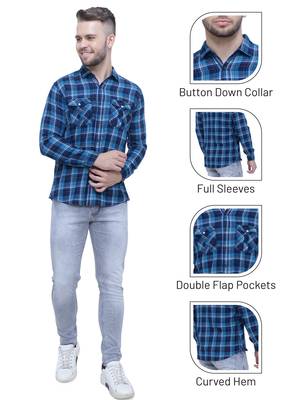 Men's cotton flannel double pocket shirt | checks shirt for men 5